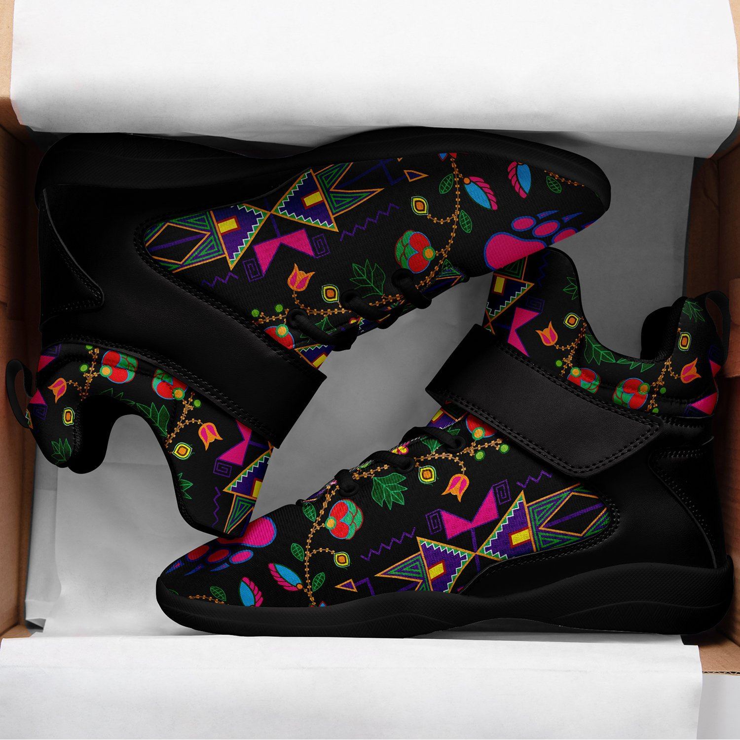 Geometric Floral Fall Black Kid's Ipottaa Basketball / Sport High Top Shoes 49 Dzine