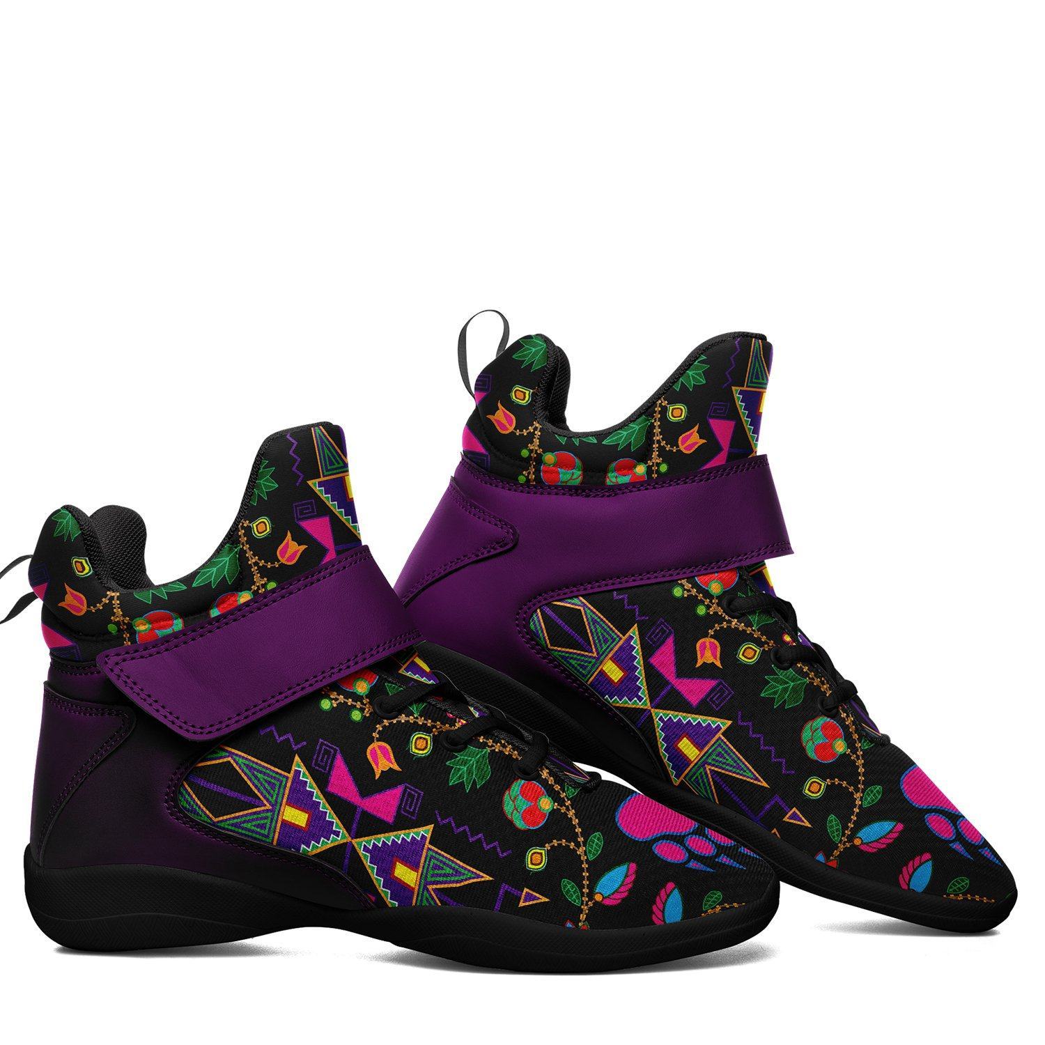 Geometric Floral Fall Black Kid's Ipottaa Basketball / Sport High Top Shoes 49 Dzine