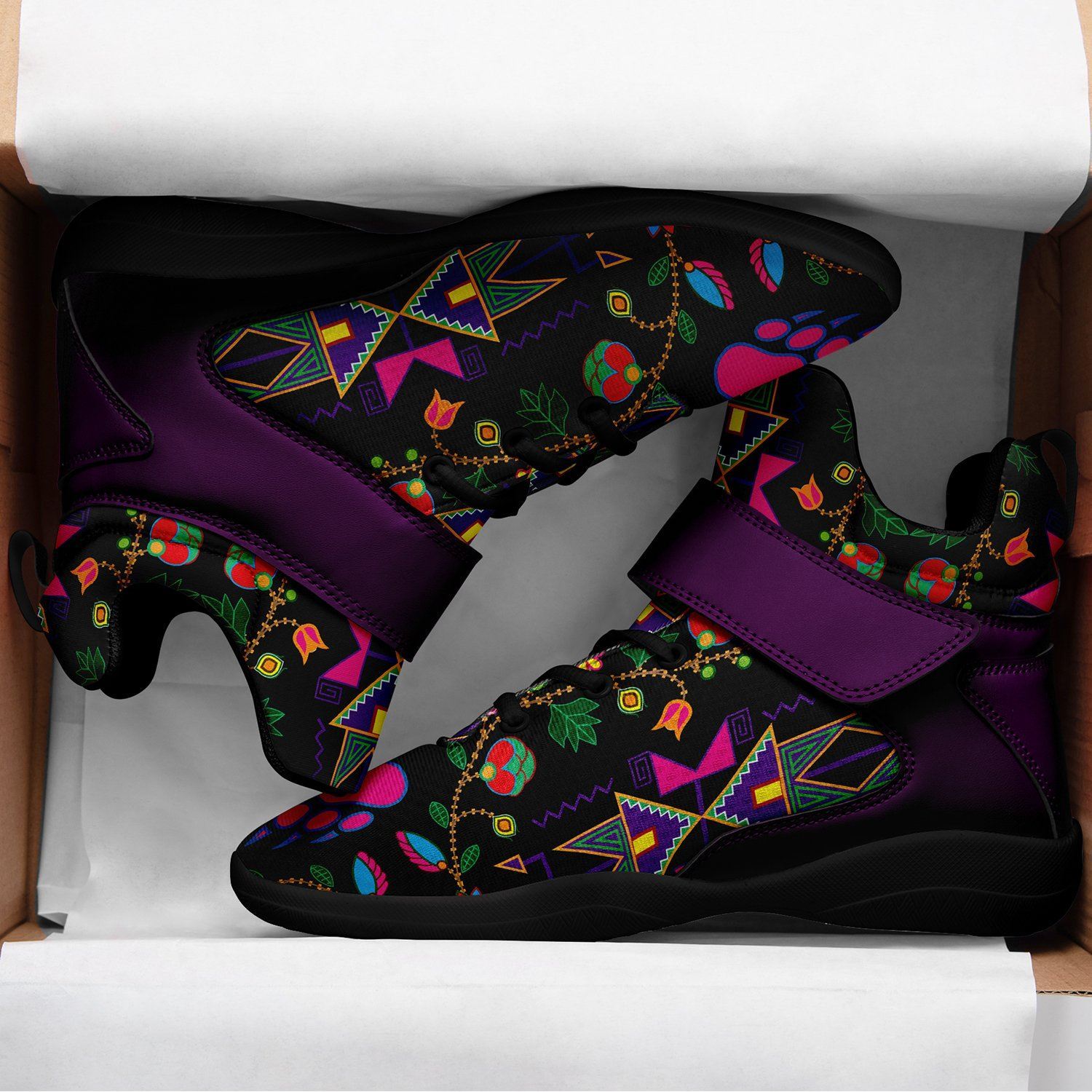 Geometric Floral Fall Black Kid's Ipottaa Basketball / Sport High Top Shoes 49 Dzine