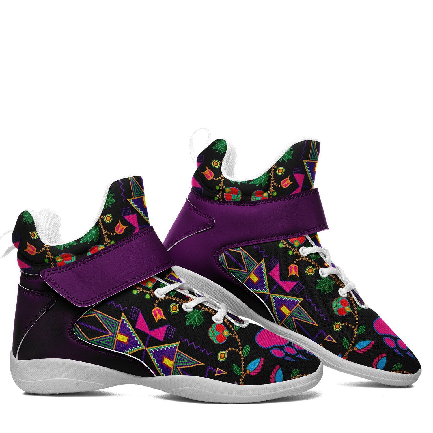 Geometric Floral Fall Black Kid's Ipottaa Basketball / Sport High Top Shoes 49 Dzine