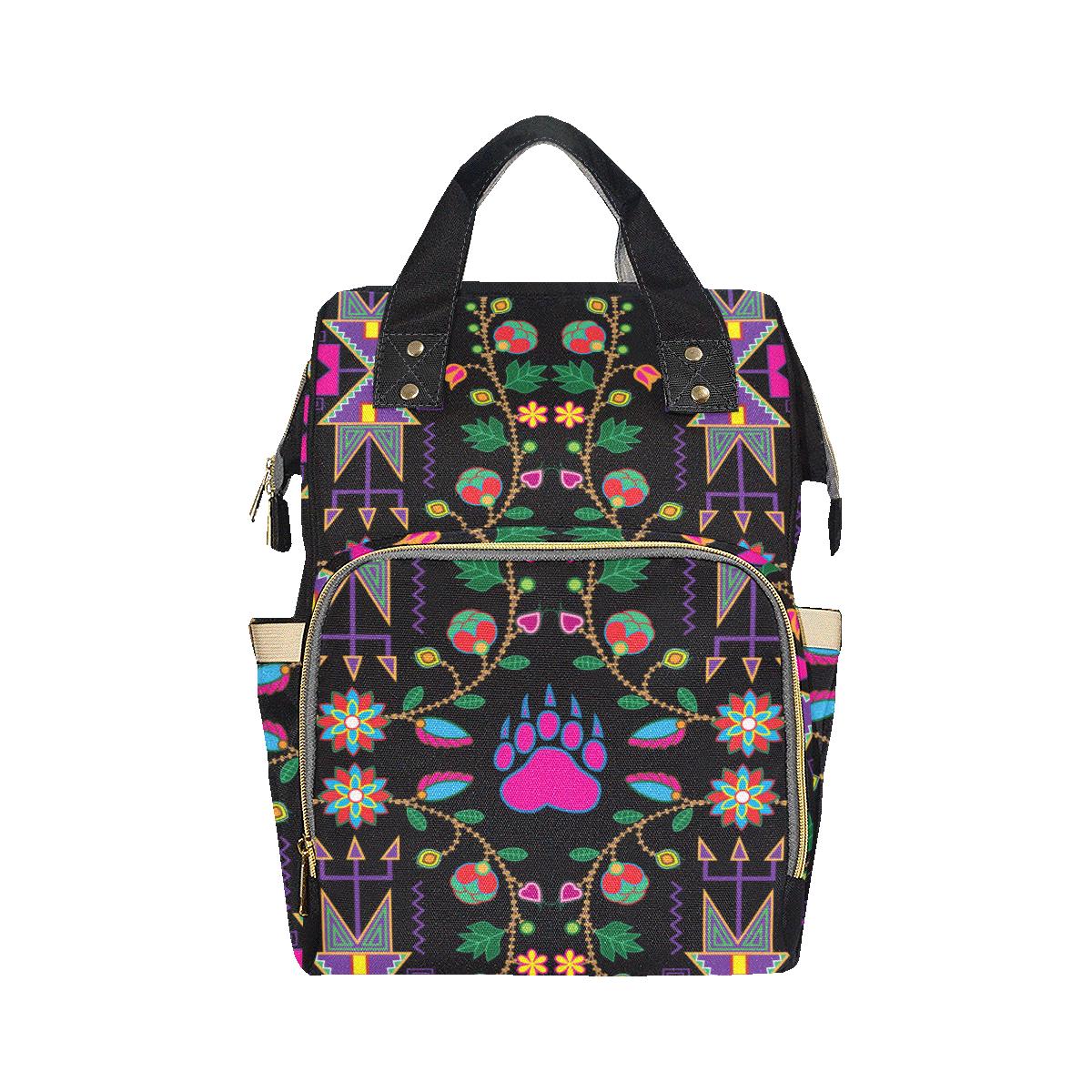Geometric Floral Fall-Black Multi-Function Diaper Backpack (Model 1688) Diaper Backpack (1688) e-joyer