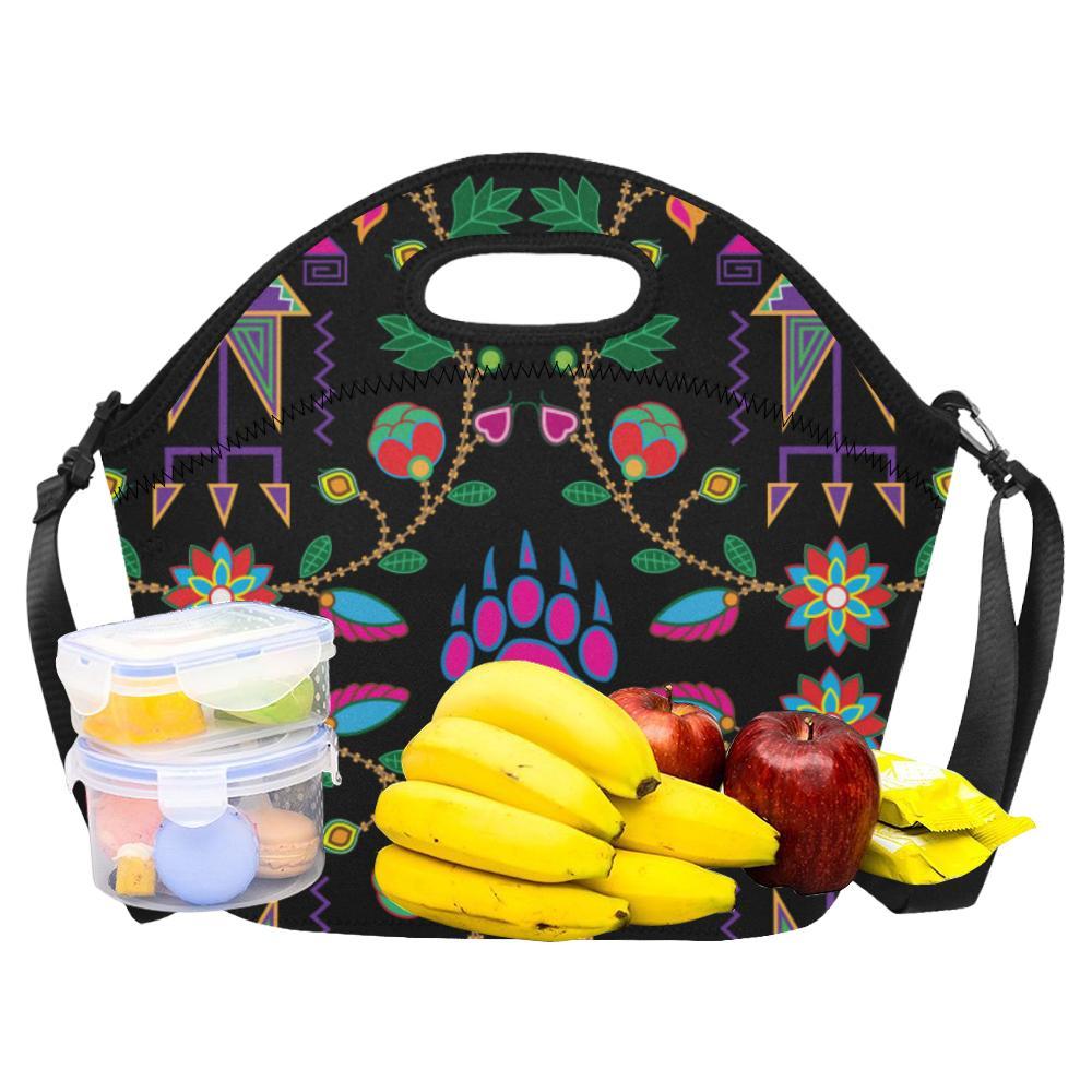 Geometric Floral Fall-Black Neoprene Lunch Bag/Large (Model 1669) Neoprene Lunch Bag/Large (1669) e-joyer