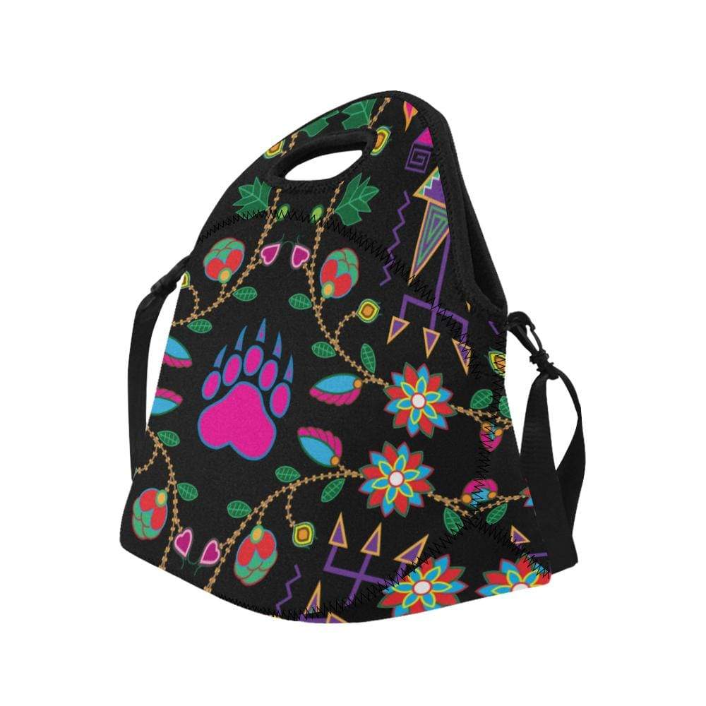 Geometric Floral Fall-Black Neoprene Lunch Bag/Large (Model 1669) Neoprene Lunch Bag/Large (1669) e-joyer