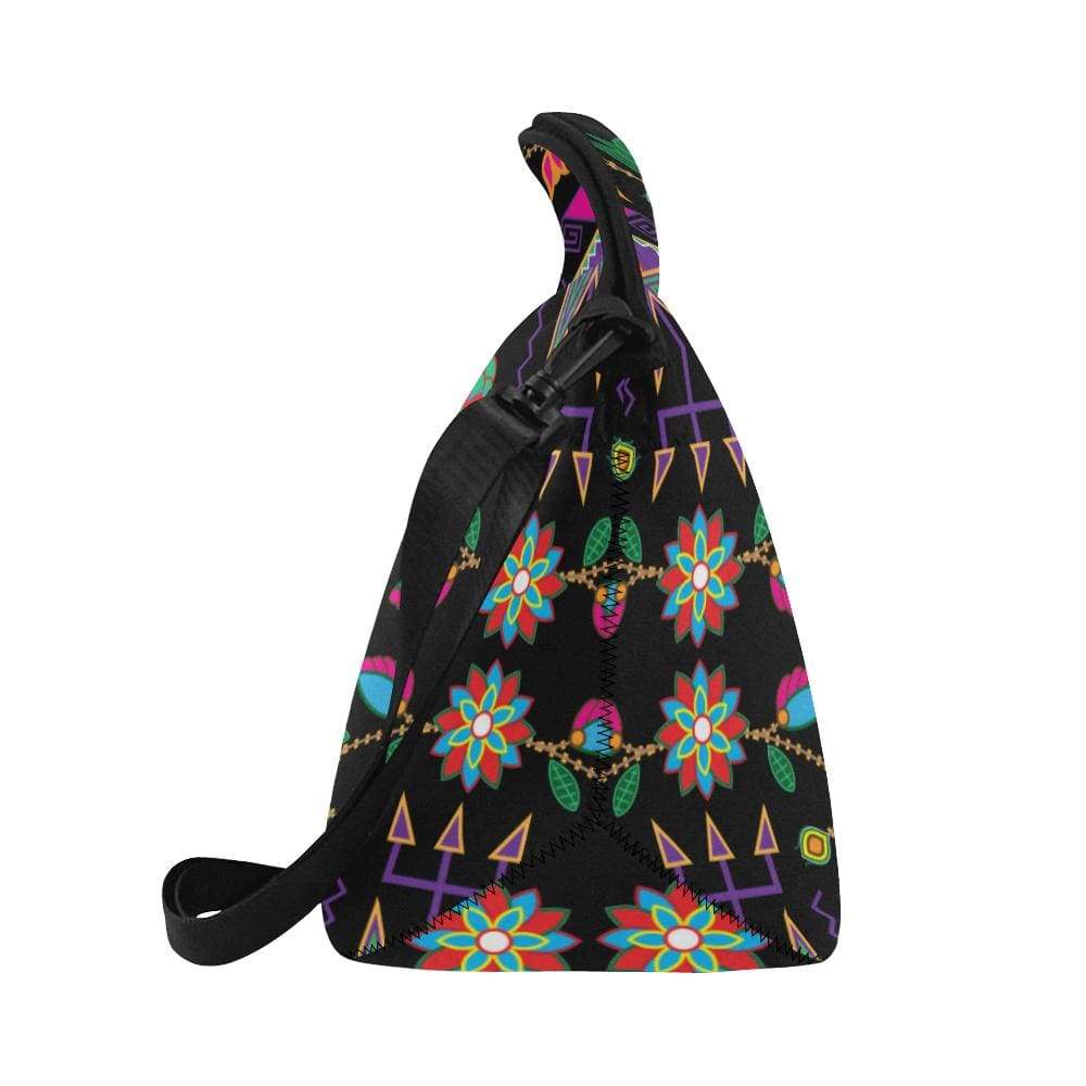 Geometric Floral Fall-Black Neoprene Lunch Bag/Large (Model 1669) Neoprene Lunch Bag/Large (1669) e-joyer