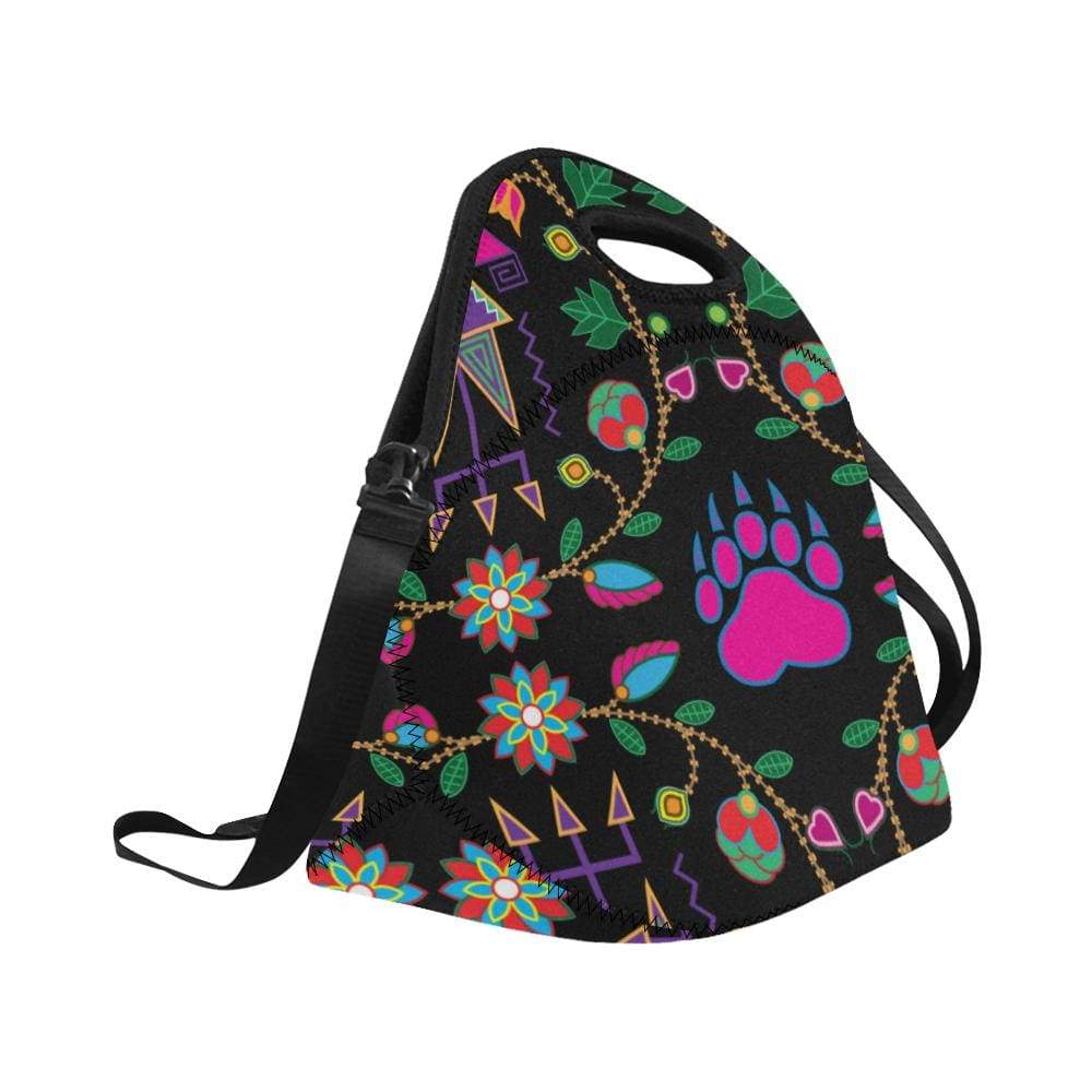 Geometric Floral Fall-Black Neoprene Lunch Bag/Large (Model 1669) Neoprene Lunch Bag/Large (1669) e-joyer