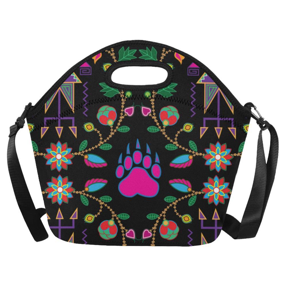 Geometric Floral Fall-Black Neoprene Lunch Bag/Large (Model 1669) Neoprene Lunch Bag/Large (1669) e-joyer