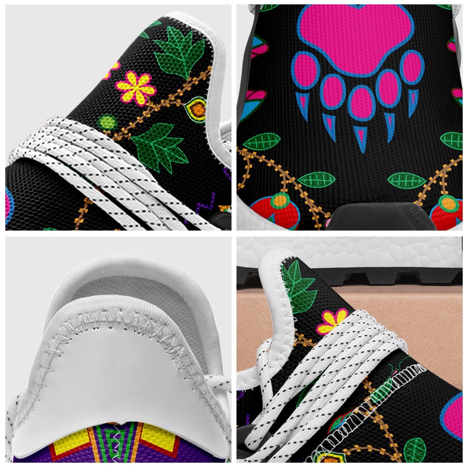 Geometric Floral Fall Black Okaki Sneakers Shoes 49 Dzine