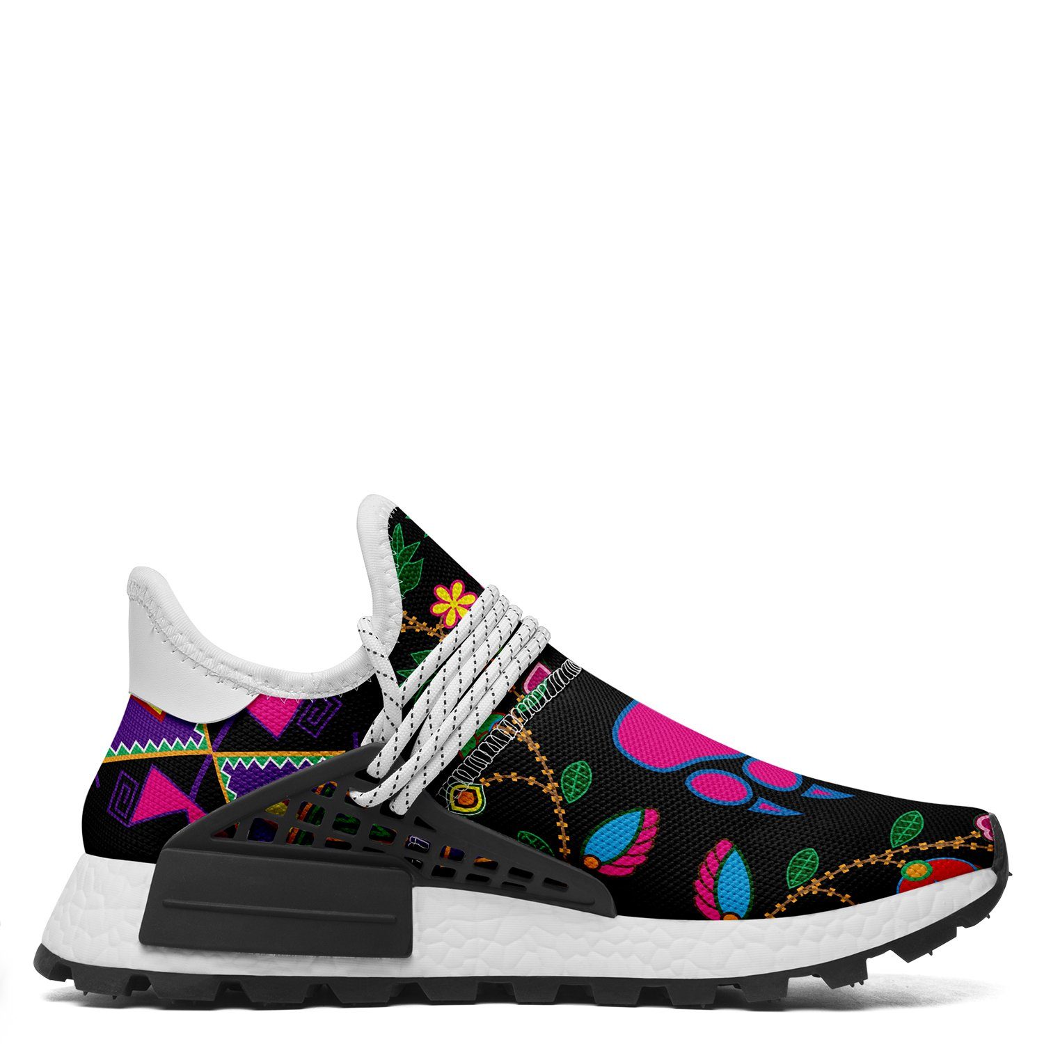 Geometric Floral Fall Black Okaki Sneakers Shoes 49 Dzine