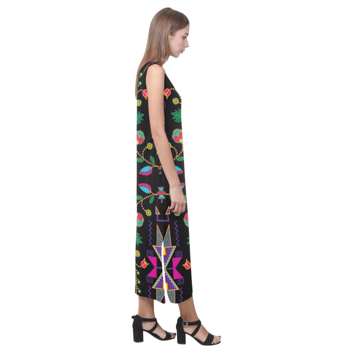 Geometric Floral Fall - Black Phaedra Sleeveless Open Fork Long Dress (Model D08) Phaedra Sleeveless Open Fork Long Dress (D08) e-joyer