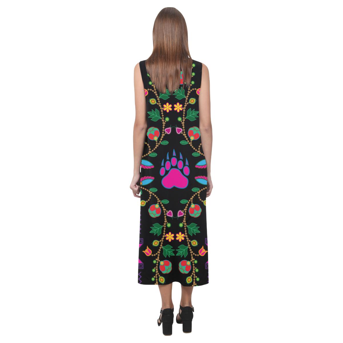 Geometric Floral Fall - Black Phaedra Sleeveless Open Fork Long Dress (Model D08) Phaedra Sleeveless Open Fork Long Dress (D08) e-joyer