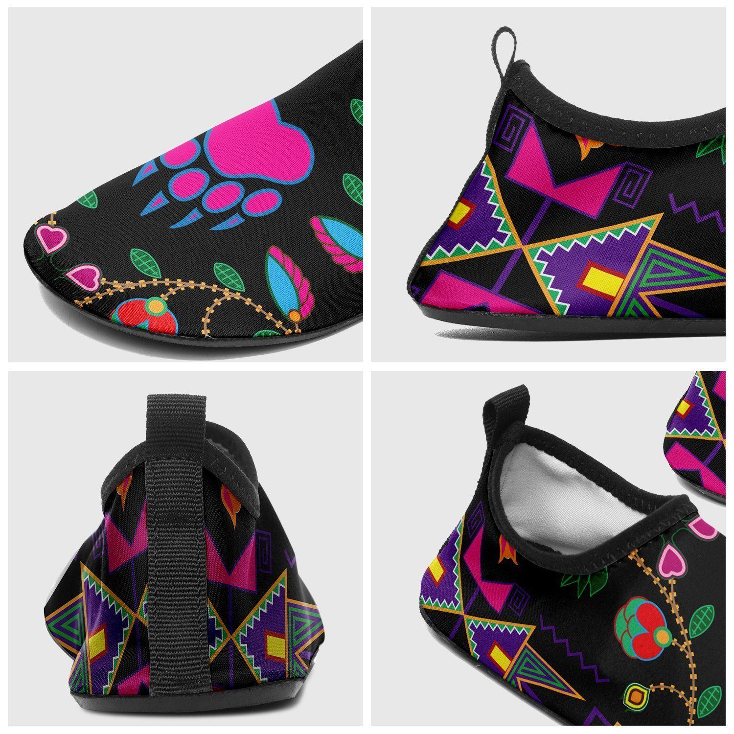 Geometric Floral Fall Black Sockamoccs Kid's Slip On Shoes 49 Dzine