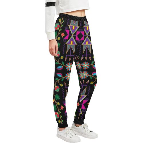 Geometric Floral Fall-Black Women's All Over Print Sweatpants (Model L11) Women's All Over Print Sweatpants (L11) e-joyer