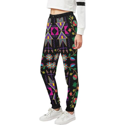 Geometric Floral Fall-Black Women's All Over Print Sweatpants (Model L11) Women's All Over Print Sweatpants (L11) e-joyer