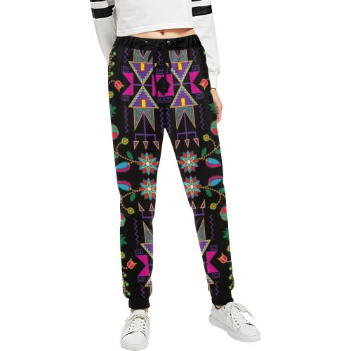 Geometric Floral Fall-Black Women's All Over Print Sweatpants (Model L11) Women's All Over Print Sweatpants (L11) e-joyer