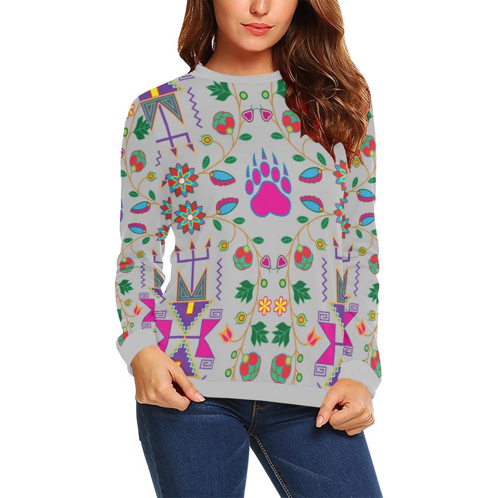 Geometric Floral Fall-Gray All Over Print Crewneck Sweatshirt for Women (Model H18) Crewneck Sweatshirt for Women (H18) e-joyer