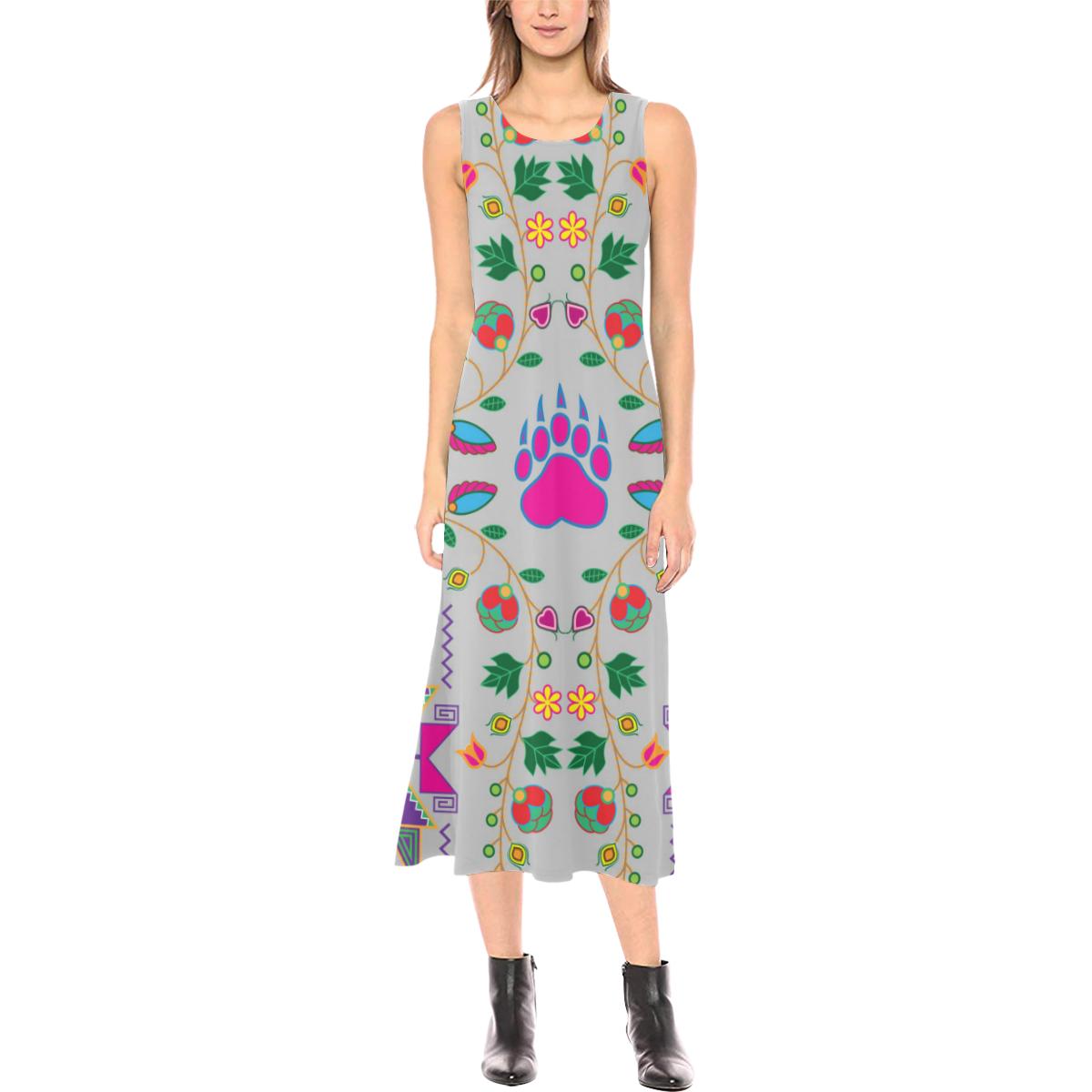 Geometric Floral Fall - Gray Phaedra Sleeveless Open Fork Long Dress (Model D08) Phaedra Sleeveless Open Fork Long Dress (D08) e-joyer