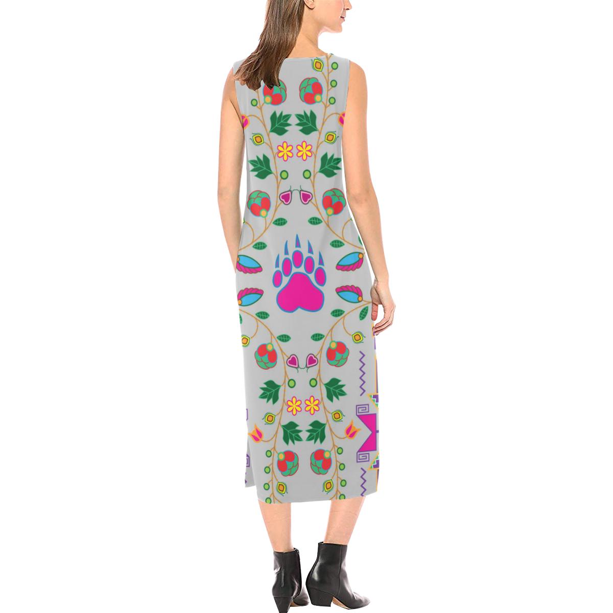 Geometric Floral Fall - Gray Phaedra Sleeveless Open Fork Long Dress (Model D08) Phaedra Sleeveless Open Fork Long Dress (D08) e-joyer