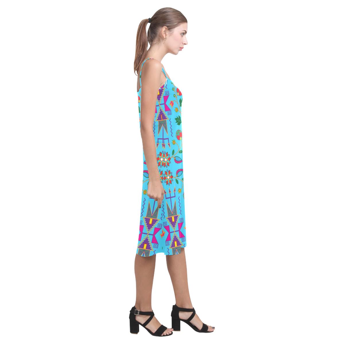 Geometric Floral Fall - Sky Blue Alcestis Slip Dress (Model D05) Alcestis Slip Dress (D05) e-joyer
