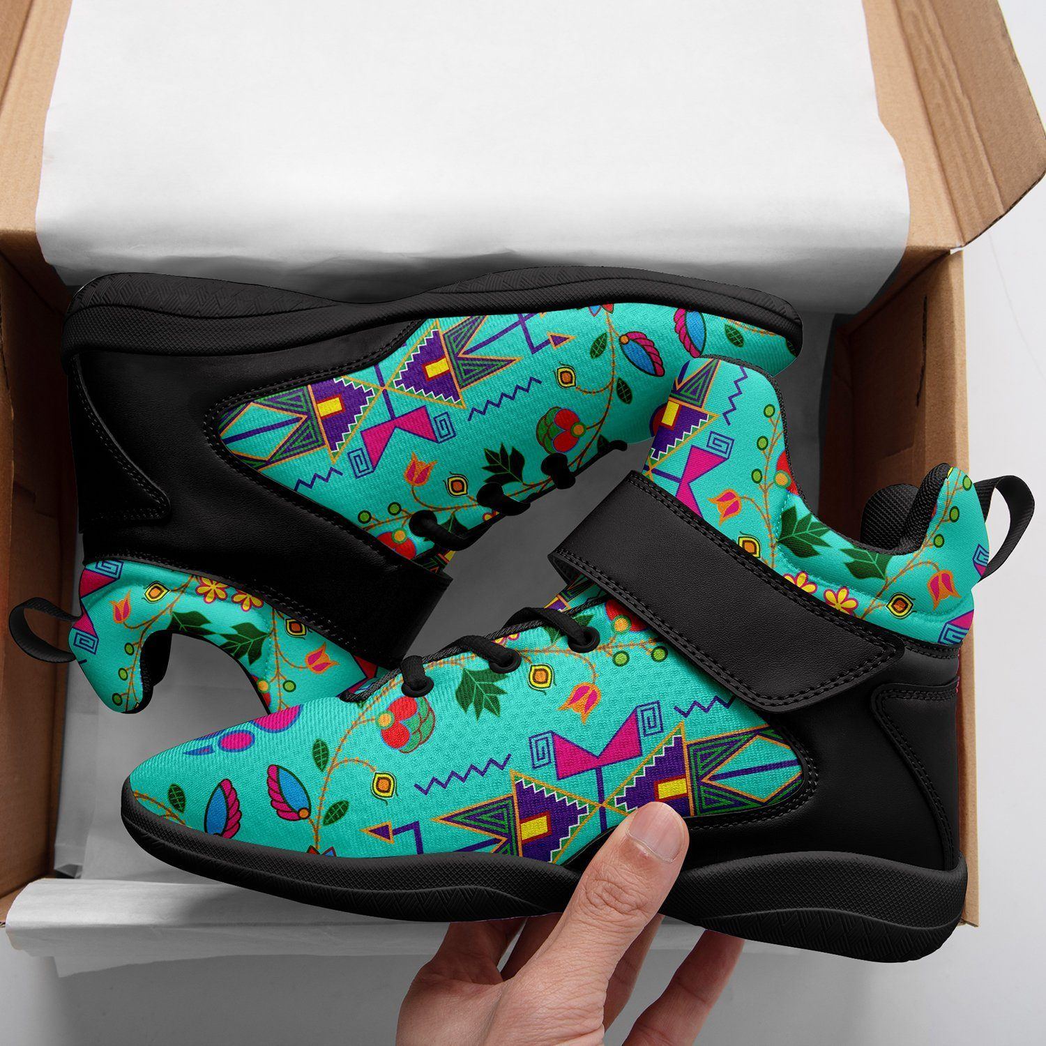 Geometric Floral Fall Sky Ipottaa Basketball / Sport High Top Shoes - Black Sole 49 Dzine