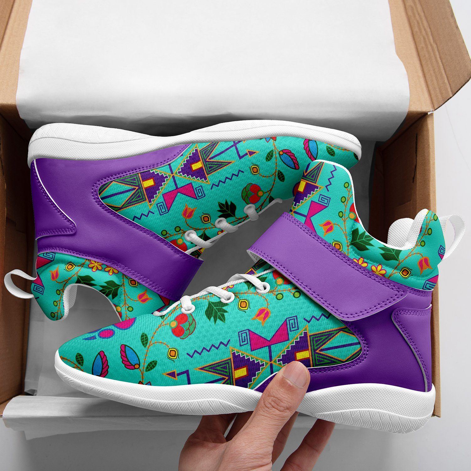 Geometric Floral Fall Sky Ipottaa Basketball / Sport High Top Shoes - White Sole 49 Dzine