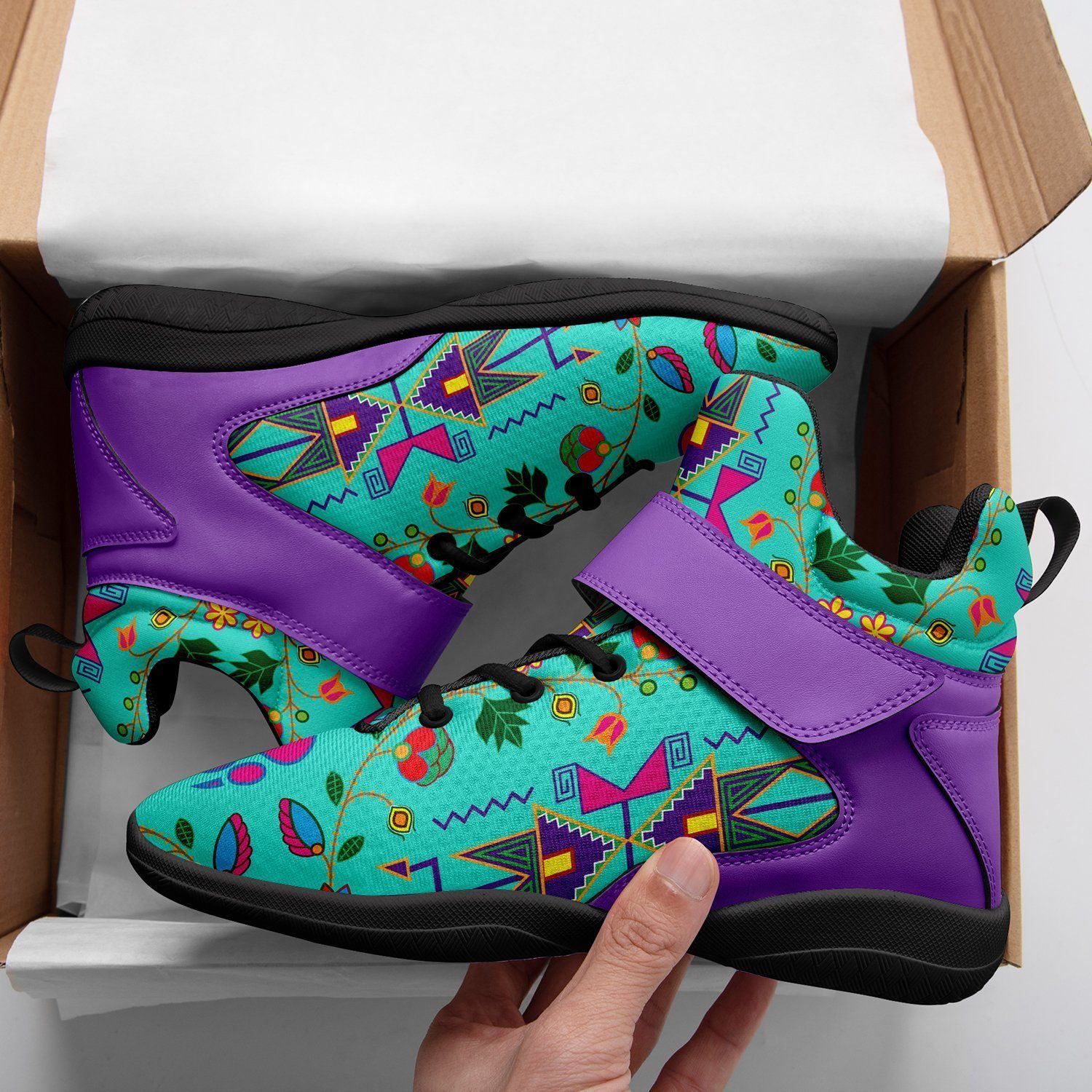 Geometric Floral Fall Sky Kid's Ipottaa Basketball / Sport High Top Shoes 49 Dzine