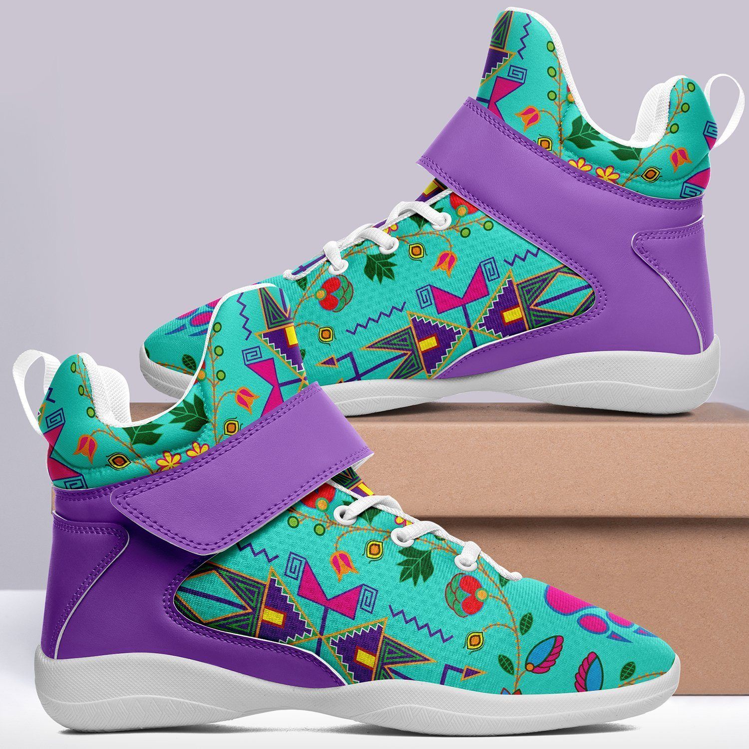 Geometric Floral Fall Sky Kid's Ipottaa Basketball / Sport High Top Shoes 49 Dzine