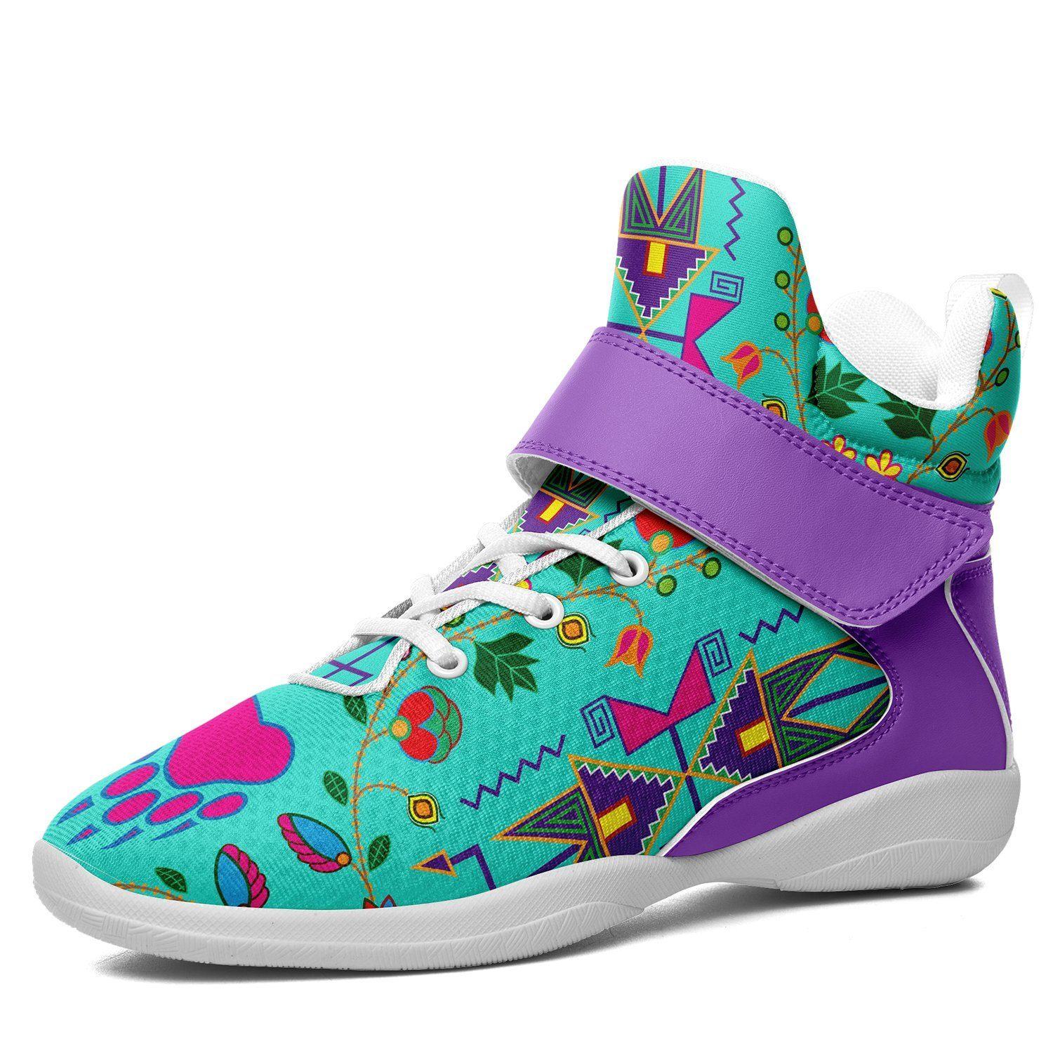 Geometric Floral Fall Sky Kid's Ipottaa Basketball / Sport High Top Shoes 49 Dzine US Women 4.5 / US Youth 3.5 / EUR 35 White Sole with Lavender Strap