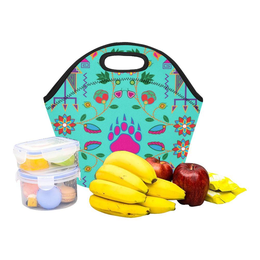 Geometric Floral Fall-Sky Neoprene Lunch Bag/Small (Model 1669) Neoprene Lunch Bag/Small (1669) e-joyer