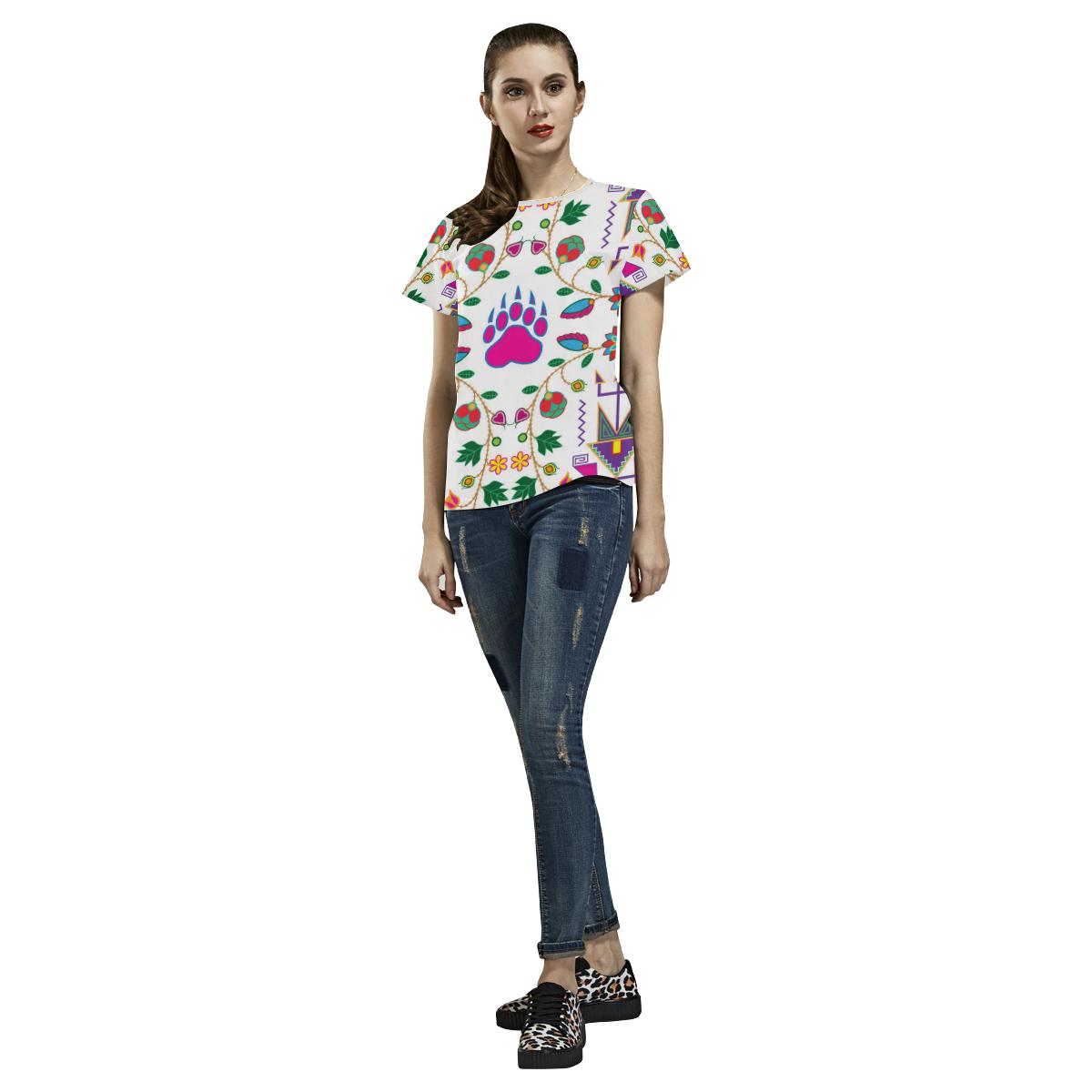 Geometric Floral Fall-White All Over Print T-shirt for Women/Large Size (USA Size) (Model T40) All Over Print T-Shirt for Women/Large (T40) e-joyer