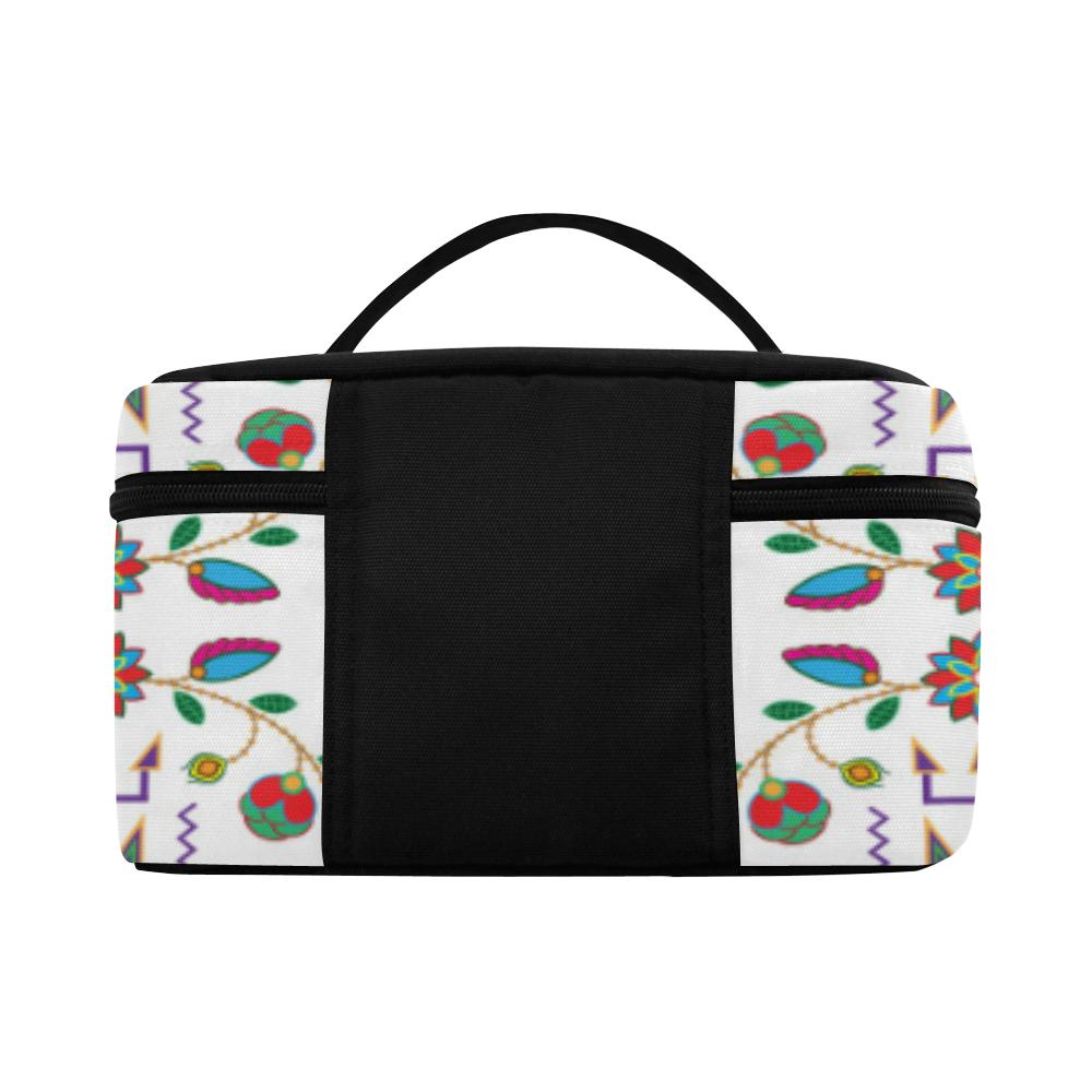 Geometric Floral Fall - White Cosmetic Bag/Large (Model 1658) Cosmetic Bag e-joyer