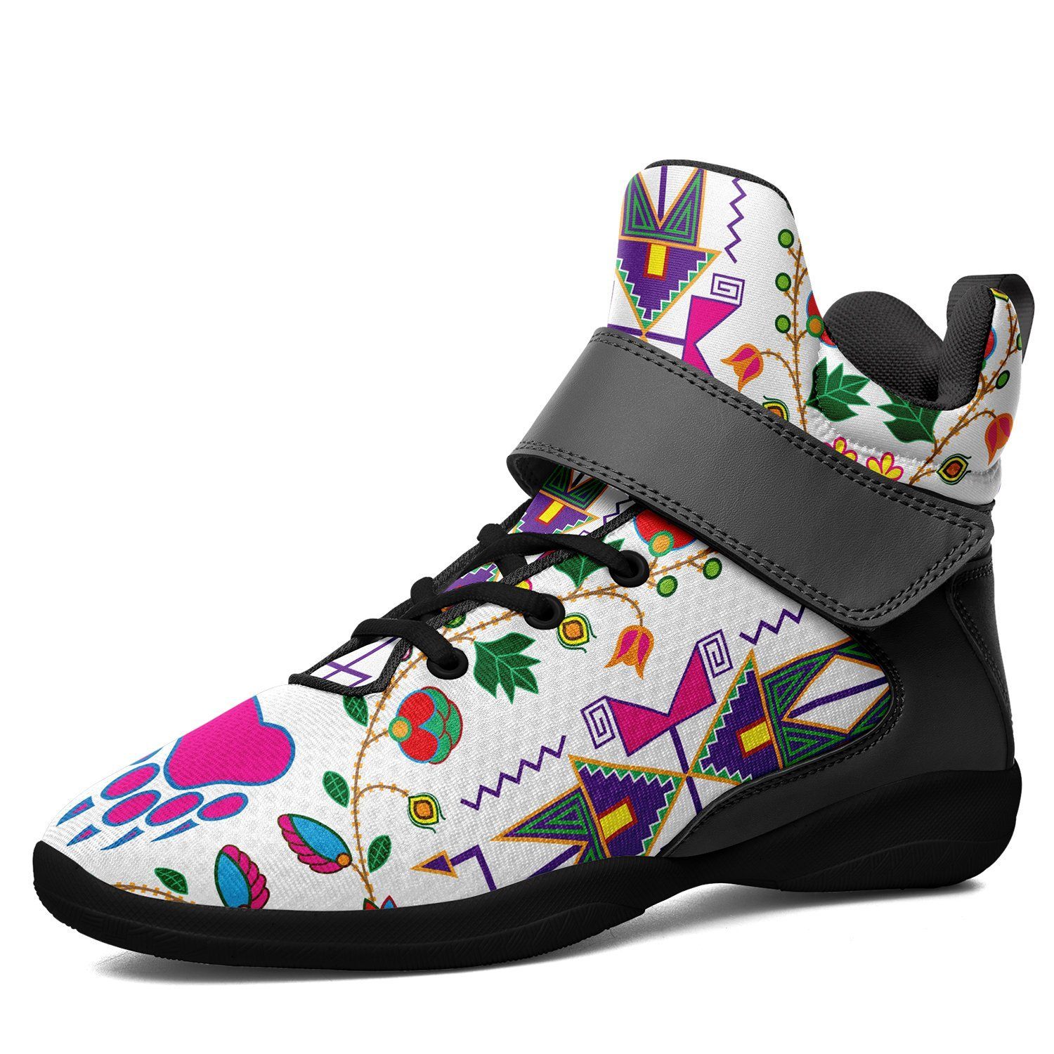 Geometric Floral Fall White Ipottaa Basketball / Sport High Top Shoes - Black Sole 49 Dzine US Men 7 / EUR 40 Black Sole with Gray Strap