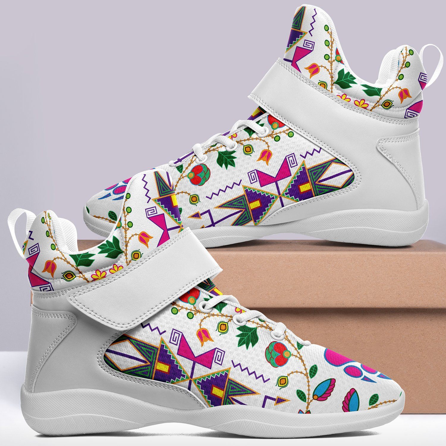 Geometric Floral Fall White Kid's Ipottaa Basketball / Sport High Top Shoes 49 Dzine