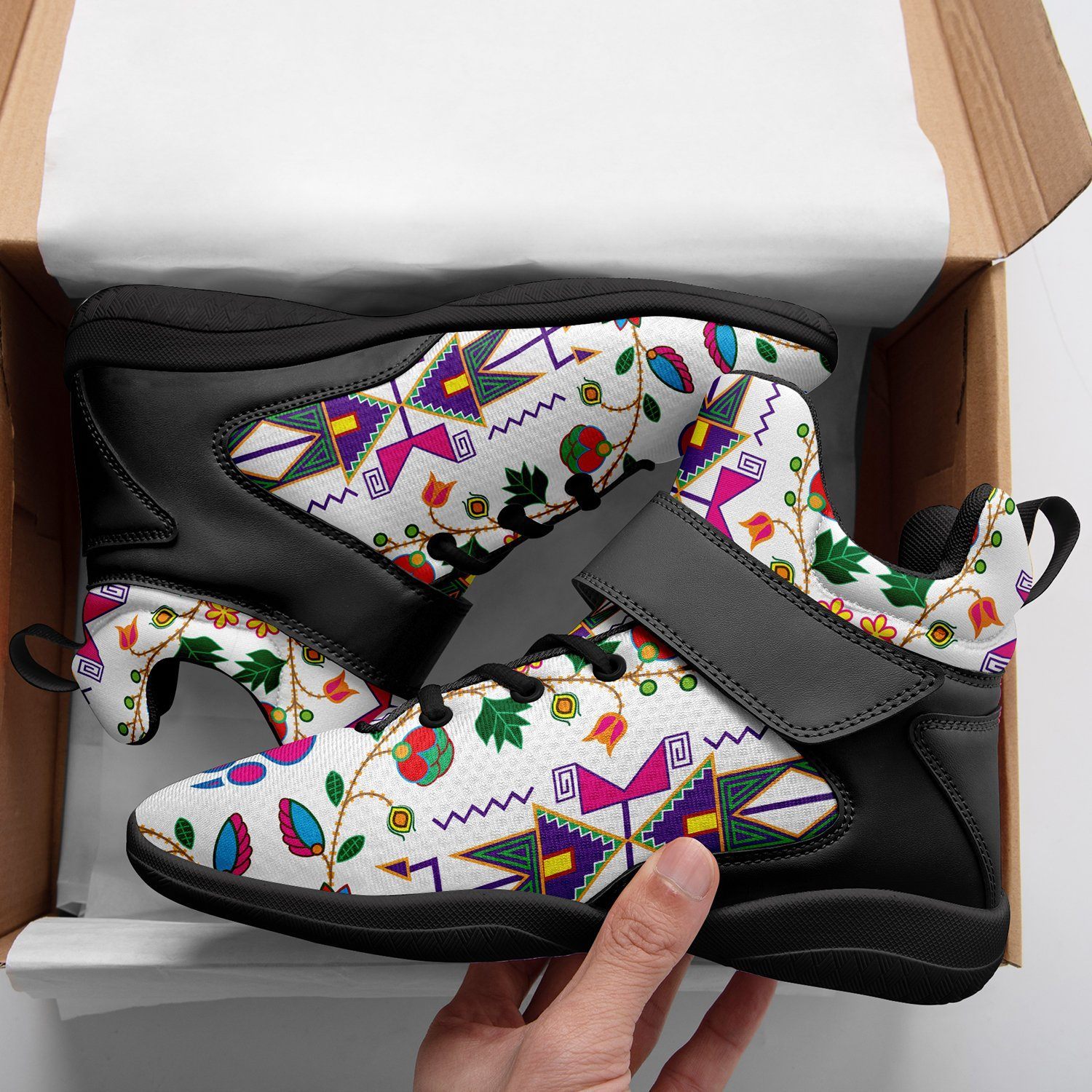 Geometric Floral Fall White Kid's Ipottaa Basketball / Sport High Top Shoes 49 Dzine