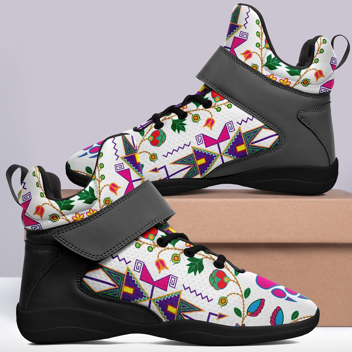 Geometric Floral Fall White Kid's Ipottaa Basketball / Sport High Top Shoes 49 Dzine