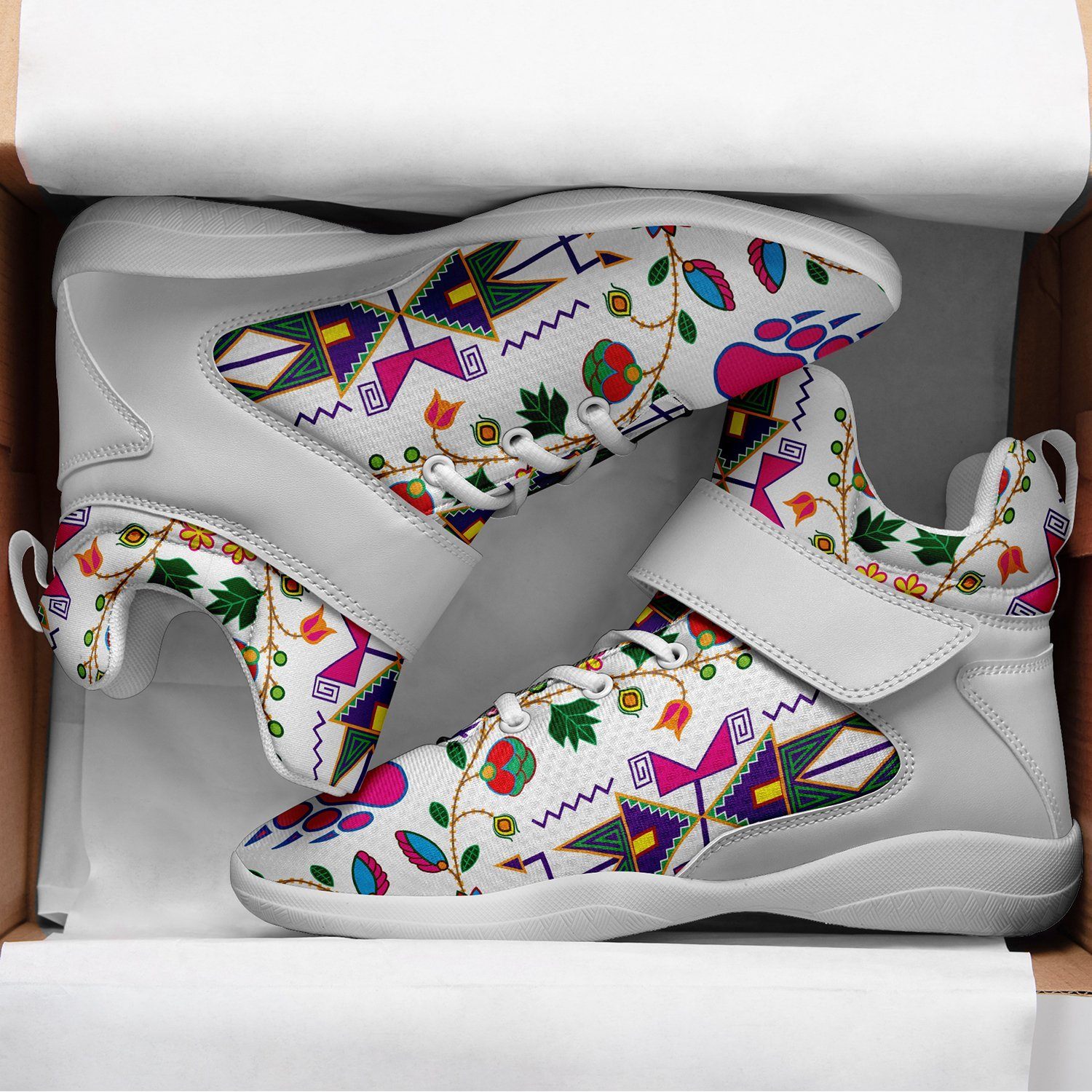 Geometric Floral Fall White Kid's Ipottaa Basketball / Sport High Top Shoes 49 Dzine