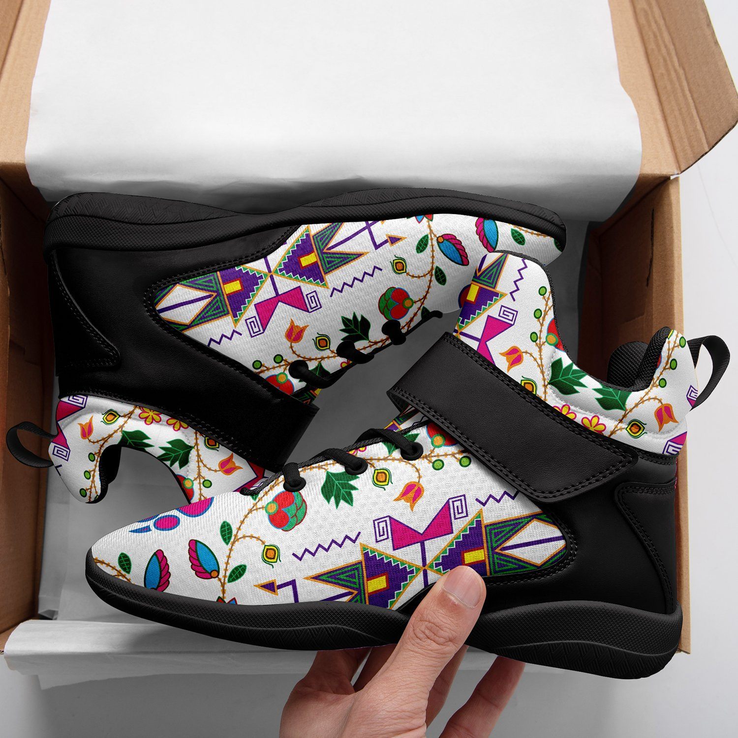 Geometric Floral Fall White Kid's Ipottaa Basketball / Sport High Top Shoes 49 Dzine