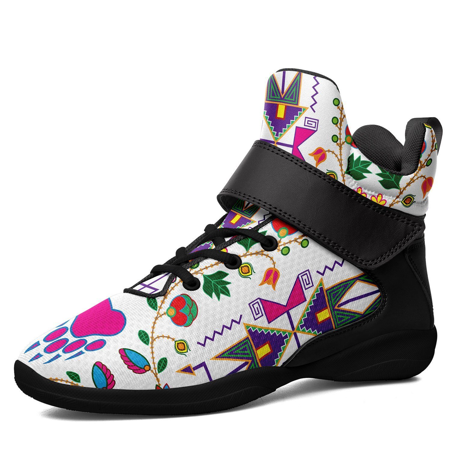 Geometric Floral Fall White Kid's Ipottaa Basketball / Sport High Top Shoes 49 Dzine US Women 4.5 / US Youth 3.5 / EUR 35 Black Sole with Black Strap