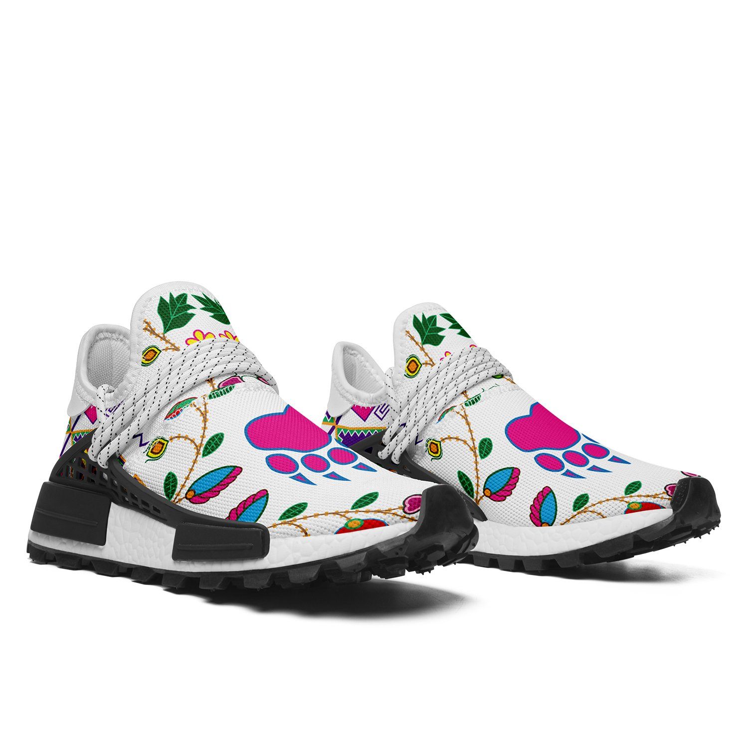 Geometric Floral Fall White Okaki Sneakers Shoes 49 Dzine