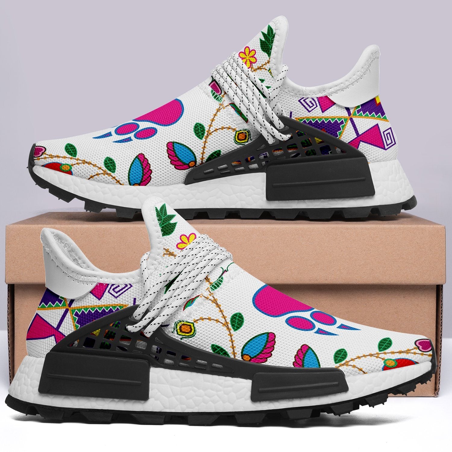 Geometric Floral Fall White Okaki Sneakers Shoes 49 Dzine