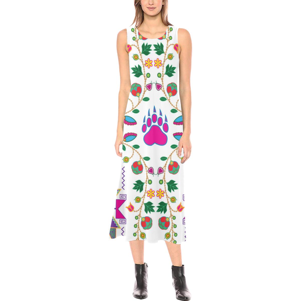 Geometric Floral Fall - White Phaedra Sleeveless Open Fork Long Dress (Model D08) Phaedra Sleeveless Open Fork Long Dress (D08) e-joyer