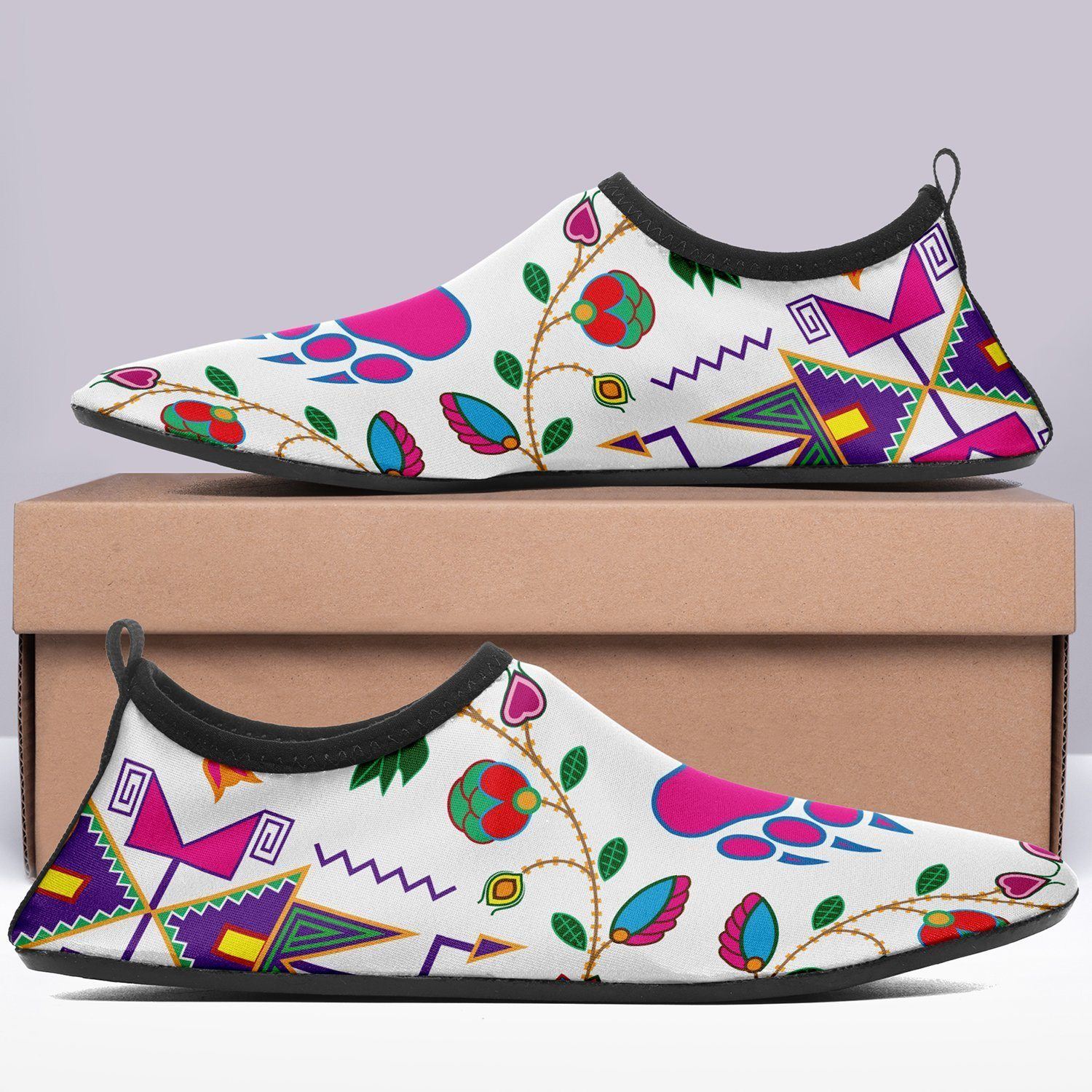 Geometric Floral Fall White Sockamoccs Kid's Slip On Shoes 49 Dzine