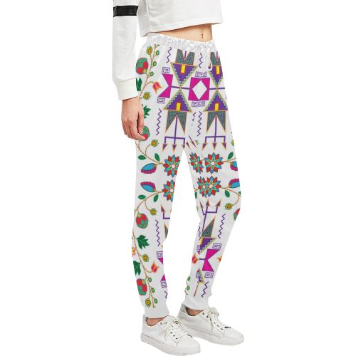 Geometric Floral Fall-White Women's All Over Print Sweatpants (Model L11) Women's All Over Print Sweatpants (L11) e-joyer