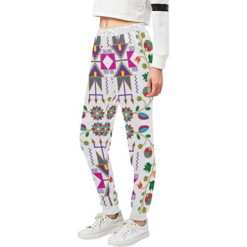 Geometric Floral Fall-White Women's All Over Print Sweatpants (Model L11) Women's All Over Print Sweatpants (L11) e-joyer