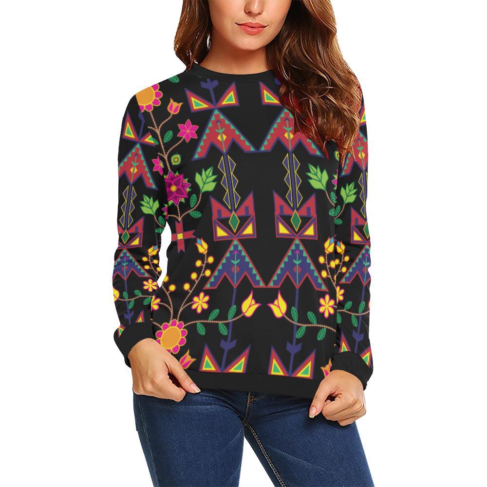 Geometric Floral Spring-Black All Over Print Crewneck Sweatshirt for Women (Model H18) Crewneck Sweatshirt for Women (H18) e-joyer