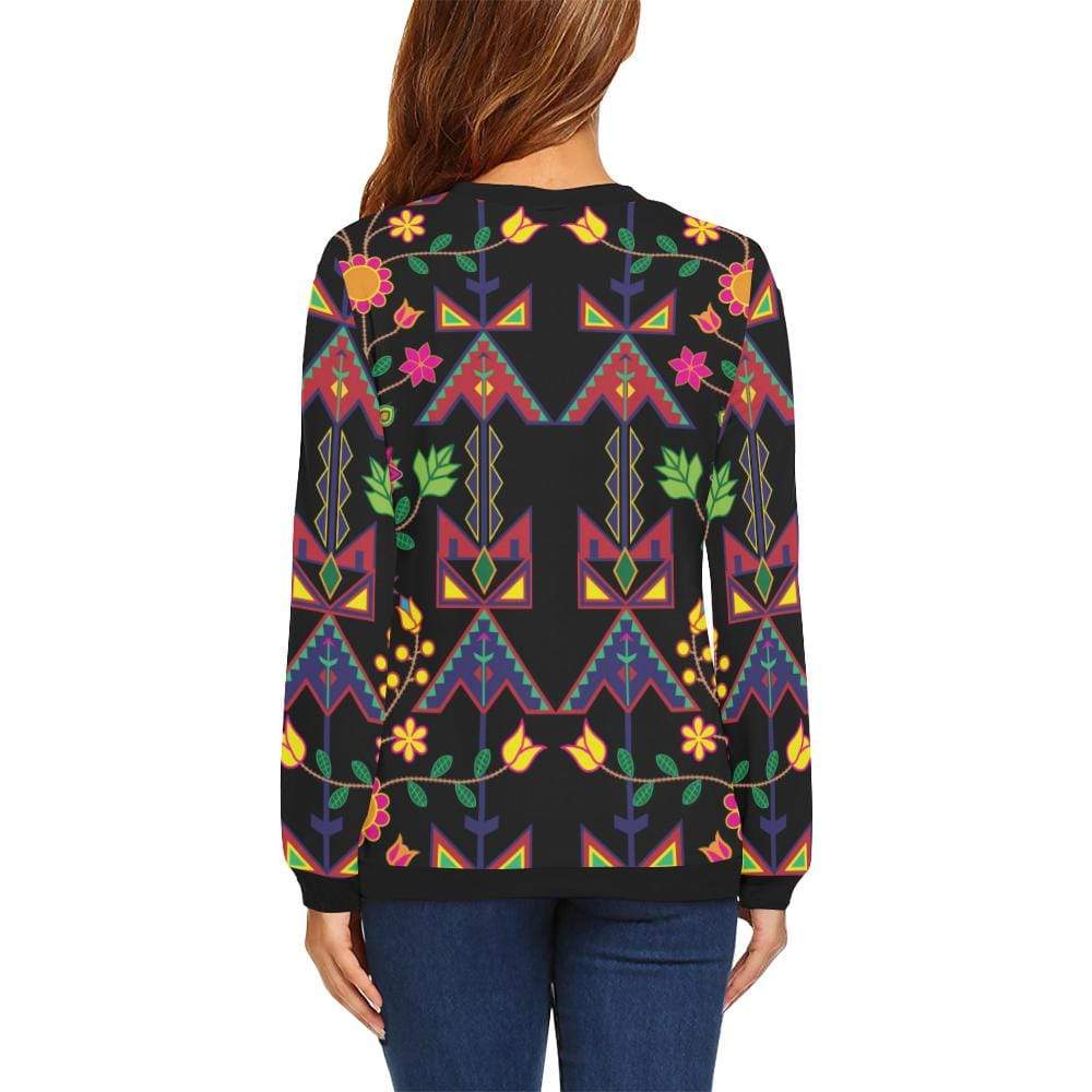 Geometric Floral Spring-Black All Over Print Crewneck Sweatshirt for Women (Model H18) Crewneck Sweatshirt for Women (H18) e-joyer