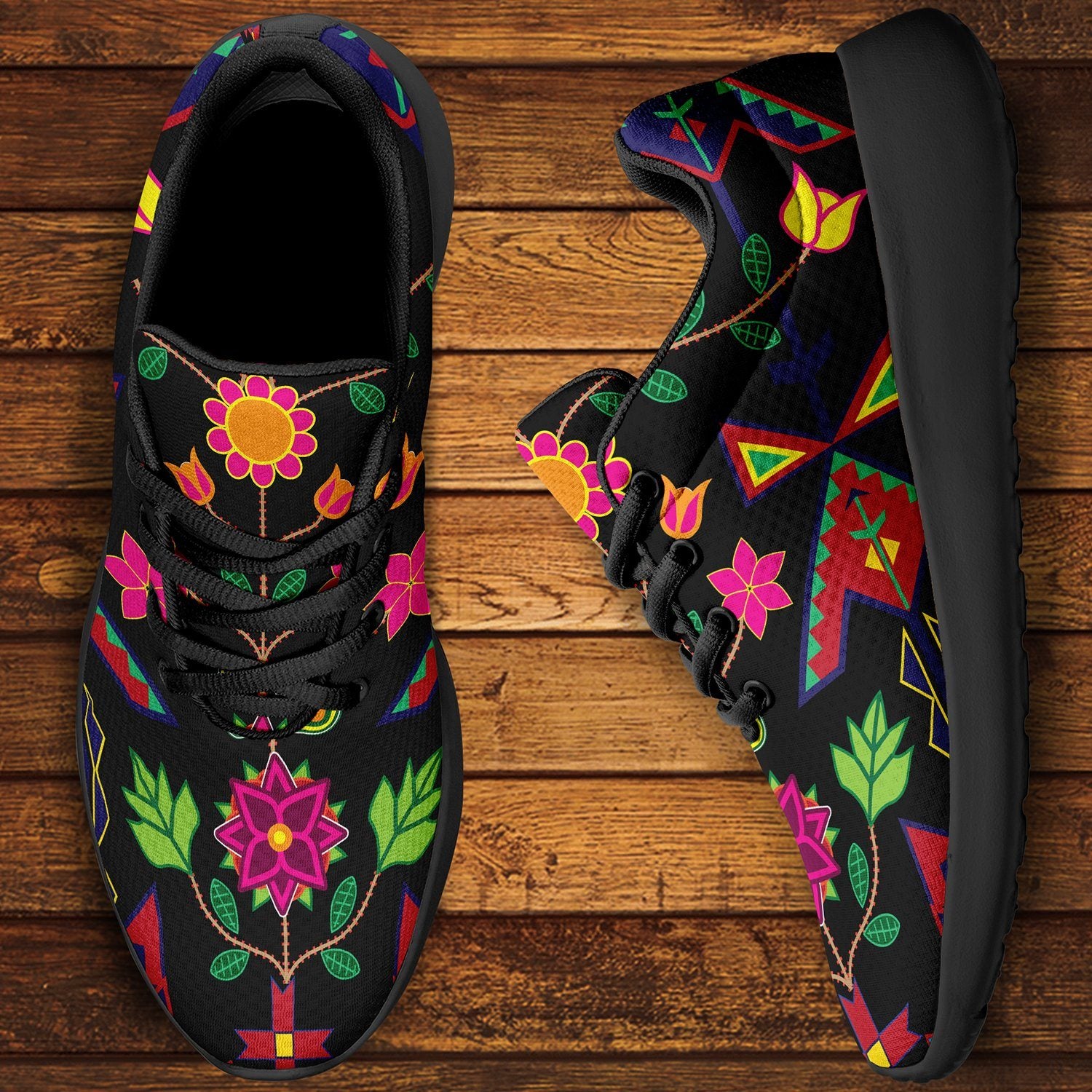 Geometric Floral Spring Black Ikkaayi Sport Sneakers ikkaayi Herman