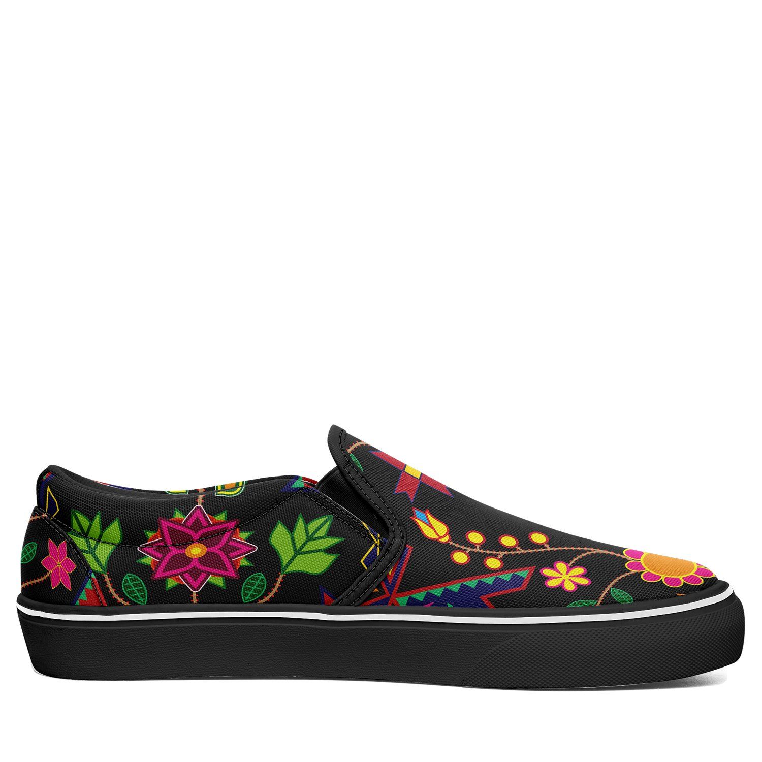 Geometric Floral Spring Black Otoyimm Kid's Canvas Slip On Shoes otoyimm Herman