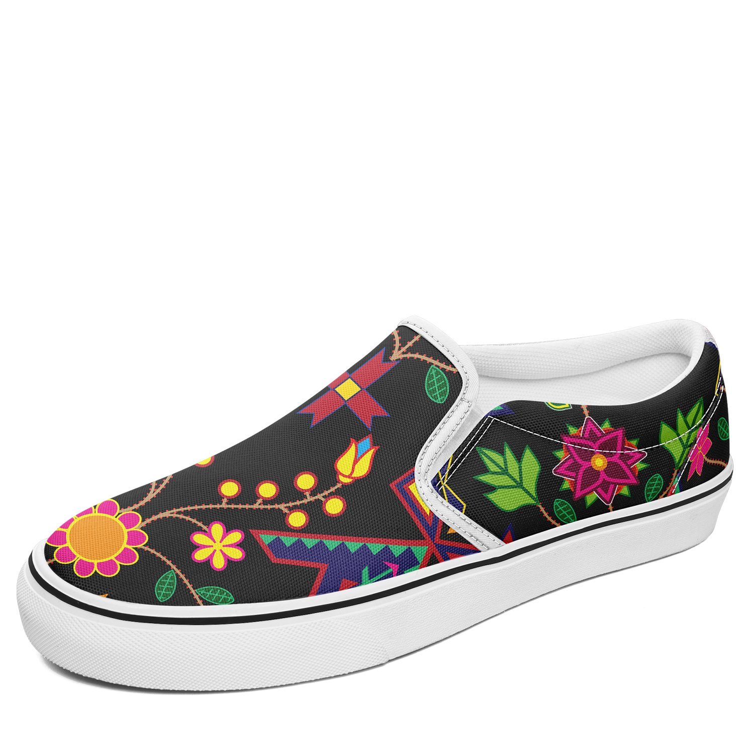 Geometric Floral Spring Black Otoyimm Kid's Canvas Slip On Shoes otoyimm Herman