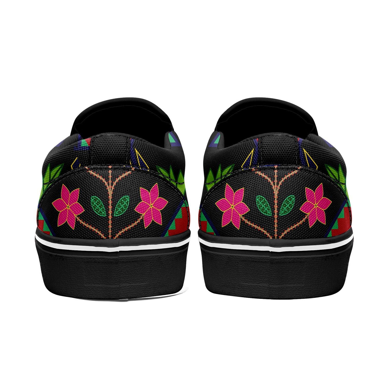 Geometric Floral Spring Black Otoyimm Kid's Canvas Slip On Shoes otoyimm Herman