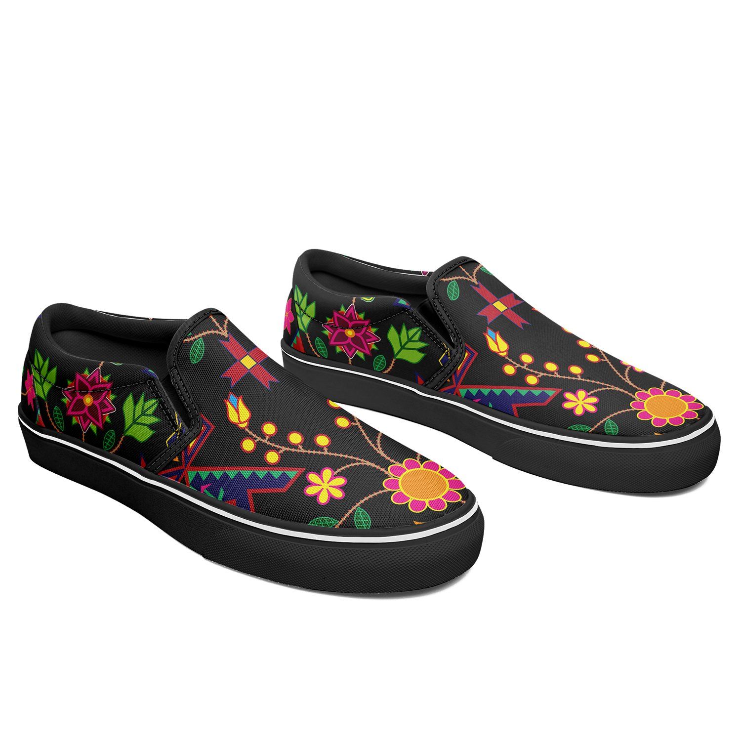 Geometric Floral Spring Black Otoyimm Kid's Canvas Slip On Shoes otoyimm Herman